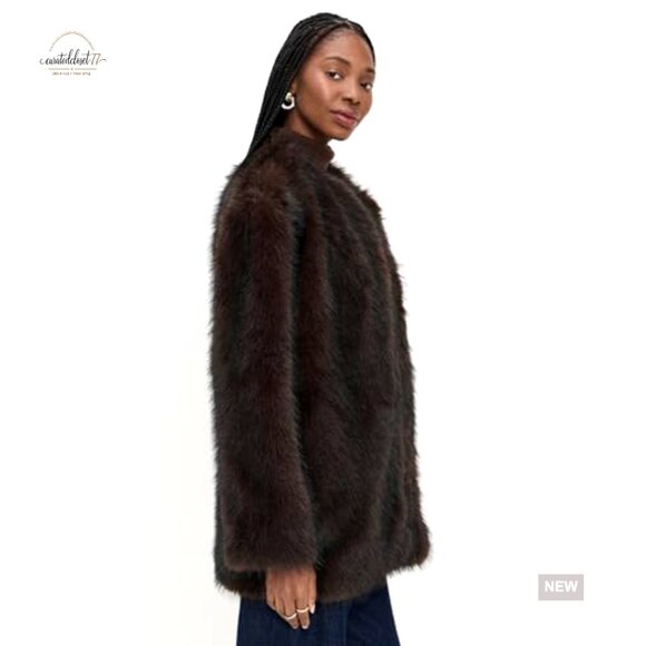 Mid-Weight Faux Fur Jacket with Stretch, Long Sleeve Casual Style - Picture 5 of 6